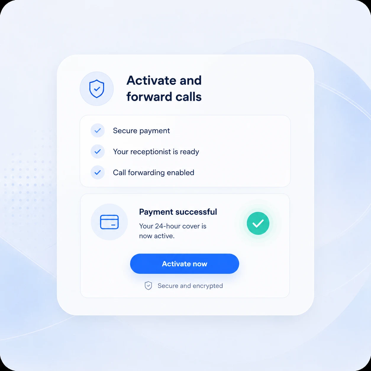 Activation and payment review screen