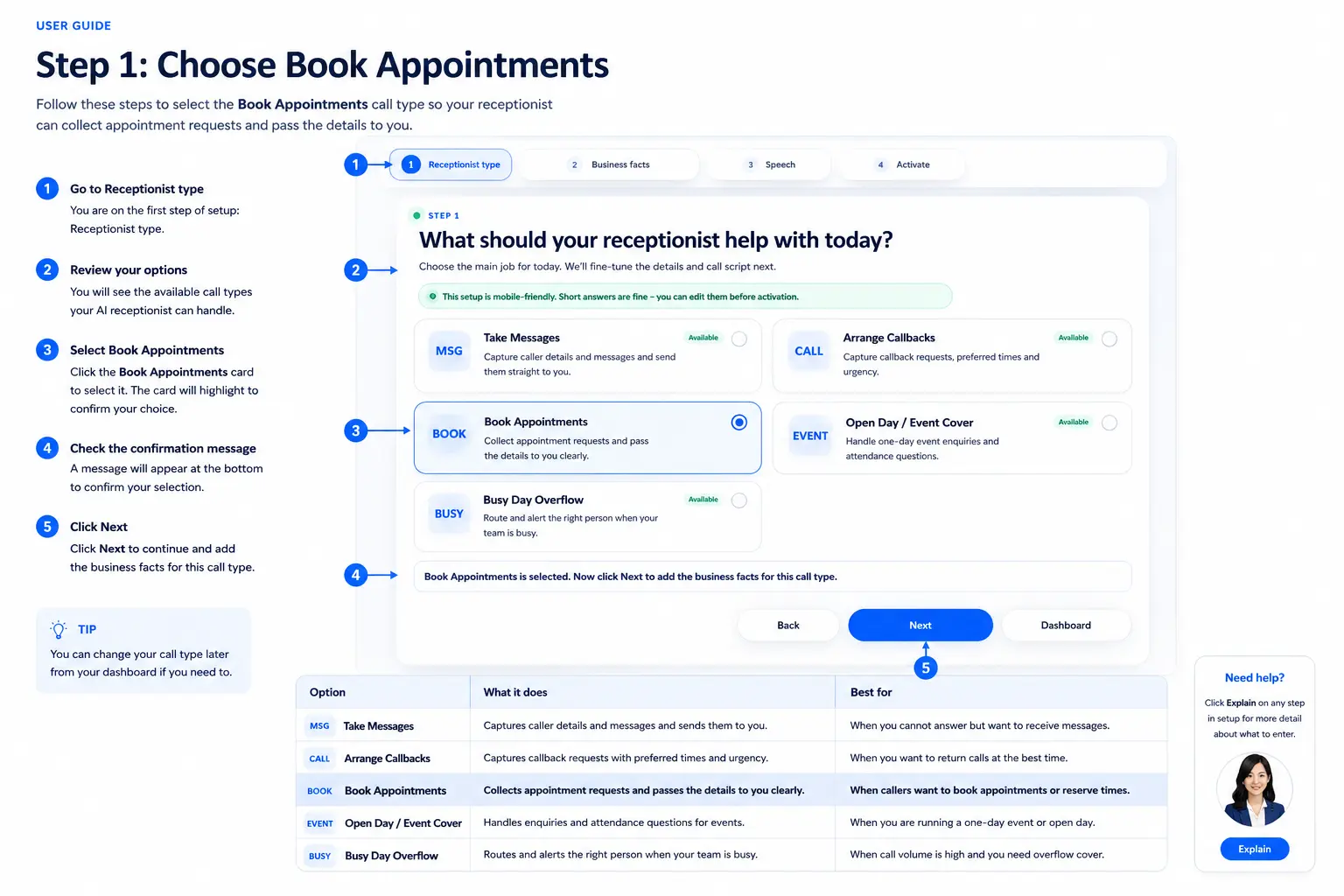 Book Appointments setup guide slide 1
